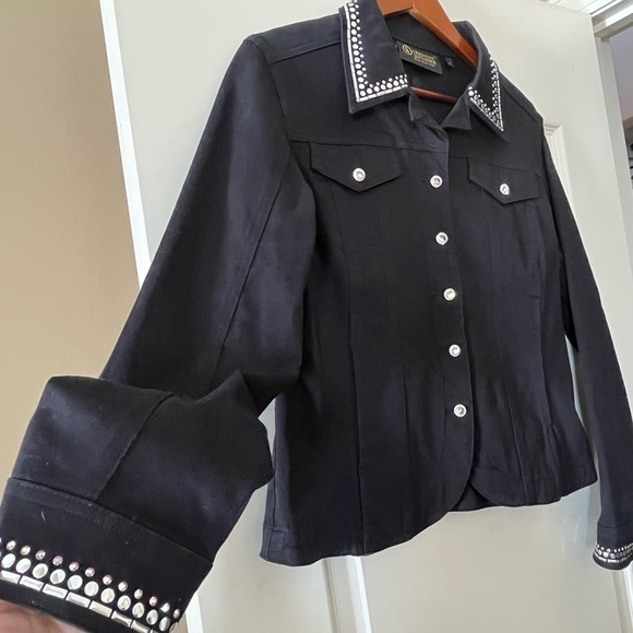 Christine Alexander Vintage Black Jean Jacket with Rhinestoned Crown Size Med - Picture 6 of 16